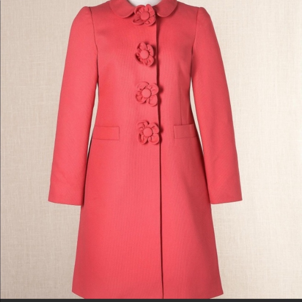 Boden UK Pink Coat with Flower Buttons